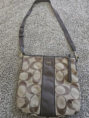 Coach Brown Signature Crossbody with Dark Brown Leather Trim